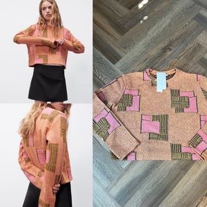 Zara Cropped Jacquard Sweater NWT